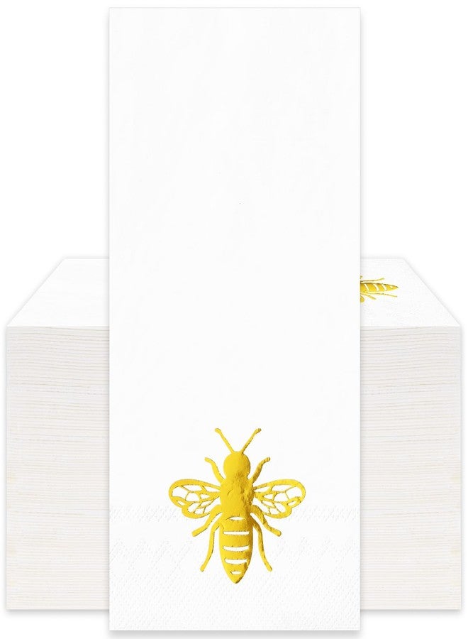 JarThenaAMCS مناديل ضيوف JarThenaAMCS، 50 قطعة، مزينة بنقوش النحل، مطلية برقائق ذهبية، للاستخدام مرة واحدة، ورقية، مثالية لحفلات الربيع والصيف. - Image 1